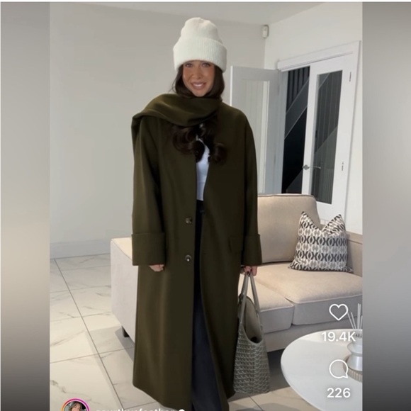 ZARA KHAKI MANTECO WOOL SCARF COAT ZW COLLECTION - Picture 5 of 6